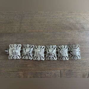 Vintage Peruvian Sterling Silver Aztec Llama Link Wide Panel Bracelet
